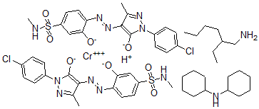 CAS#: 71076-98-7， Bis[4-[[1-(3-Chlorophenyl)-4,5-Dihydro-3-Methyl-5-Oxo-1H-Pyrazol-4-Yl]Azo]-3-Hydroxy-N-Methylbenzenesulfonamido(2-)]-Chromate(1-) Compds. With N-Cyclohexylcyclohexanamine And 2-Ethyl-1-Hexanamine