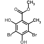 structure of CAS# 715-33-3, Methyl 3,5-dibromo-2,4-dihydroxy-6-methylbenzoate;3,5-Dibromo-2,4-dihydroxy-6-methylbenzoic acid methyl ester;METHYL3,5-DIBROMO-2,4-DIHYDROXY-6-METHYLBENZOATE;ZINC00156307