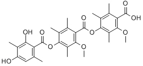 structure of CAS# 71950-67-9, Thielavin B;4-[4-(2,4-Dihydroxy-3,6-Dimethyl-Benzoyl)Oxy-2-Methoxy-3,5,6-Trimethyl-Benzoyl]Oxy-2-Methoxy-3,5,6-Trimethyl-Benzoic Acid;4-[[4-[(2,4-Dihydroxy-3,6-Dimethylphenyl)-Oxomethoxy]-2-Methoxy-3,5,6-Trimethylphenyl]-Oxomethoxy]-2-Methoxy-3,5,6-Trimethylbenzoic Acid;4-[4-(2,4-Dihydroxy-3,6-Dimethyl-Phenyl)Carbonyloxy-2-Methoxy-3,5,6-Trimethyl-Phenyl]Carbonyloxy-2-Methoxy-3,5,6-Trimethyl-Benzoic Acid