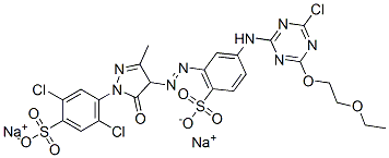 CAS#: 72214-19-8， Disodium 2,5-Dichloro-4-[4-[[3-[[4-Chloro-6-(2-Ethoxyethoxy)-1,3,5-Triazin-2-Yl]Amino]-6-Sulphonatophenyl]Azo]-4,5-Dihydro-3-Methyl-5-Oxo-1H-Pyrazol-1-Yl]Benzenesulphonate