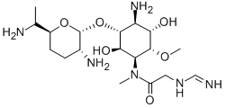CAS#: 73196-97-1， N-[4-Amino-3-[3-Amino-6-(1-Aminoethyl)Oxan-2-Yl]Oxy-2,5-Dihydroxy-6-Methoxycyclohexyl]-2-(Aminomethylideneamino)-N-Methylacetamide