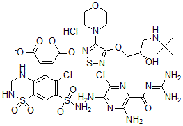 CAS#: 73788-01-9， (Z)-But-2-Enedioate, (2S)-1-(Tert-Butylamino)-3-[(4-Morpholin-4-Yl-1,2,5-Thiadiazol-3-Yl)Oxy]Propan-2-Ol, 6-Chloro-1,1-Dioxo-3,4-Dihydro-2H-Benzo[e][1,2,4]Thiadiazine-7-Sulfonamide, 3,5-Diamino-6-Chloro-N-(Diaminomethylidene)Pyrazine-2-Carboxamide, Hydrochloride