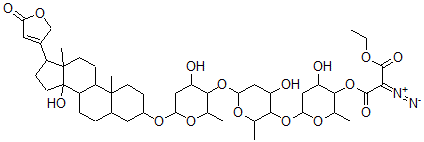 CAS#: 74746-51-3， (Z)-2-Diazonio-1-Ethoxy-3-[4-Hydroxy-6-[4-Hydroxy-6-[4-Hydroxy-6-[[14-Hydroxy-10,13-Dimethyl-17-(5-Oxo-2H-Furan-3-Yl)-1,2,3,4,5,6,7,8,9,11,12,15,16,17-Tetradecahydrocyclopenta[a]Phenanthren-3-Yl]Oxy]-2-Methyloxan-3-Yl]Oxy-2-Methyloxan-3-Yl]Oxy-2-Methyloxan-3-Yl]Oxy-3-Oxoprop-1-En-1-Olate