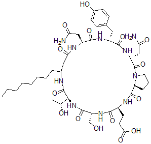 CAS#: 76012-17-4， 3-[(3R,6R,9S,16S,19R,22S,25S)-3,9-Bis(2-Amino-2-Oxoethyl)-16-(1-Hydroxyethyl)-19-(Hydroxymethyl)-6-[(4-Hydroxyphenyl)Methyl]-13-Octyl-2,5,8,11,15,18,21,24-Octaoxo-1,4,7,10,14,17,20,23-Octazabicyclo[23.3.0]Octacosan-22-Yl]Propanoic Acid