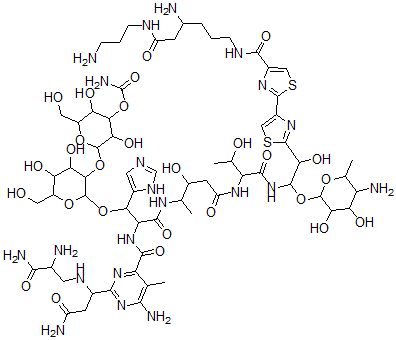 CAS#: 77368-63-9， [2-[2-[2-[[6-Amino-2-[3-Amino-1-[(2,3-Diamino-3-Oxopropyl)Amino]-3-Oxopropyl]-5-Methylpyrimidine-4-Carbonyl]Amino]-3-[[5-[[1-[[2-[4-[4-[[4-Amino-6-(3-Aminopropylamino)-6-Oxohexyl]Carbamoyl]-1,3-Thiazol-2-Yl]-1,3-Thiazol-2-Yl]-1-(5-Amino-3,4-Dihydroxy-6-Methyloxan-2-Yl)Oxy-2-Hydroxyethyl]Amino]-3-Hydroxy-1-Oxobutan-2-Yl]Amino]-3-Hydroxy-5-Oxopentan-2-Yl]Amino]-1-(3H-Imidazol-4-Yl)-3-Oxopropoxy]-4,5-Dihydroxy-6-(Hydroxymethyl)Oxan-3-Yl]Oxy-3,5-Dihydroxy-6-(Hydroxymethyl)Oxan-4-Yl] Carbamate