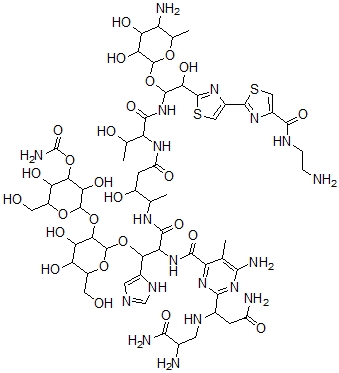 CAS#: 77368-72-0， [2-[2-[2-[[6-Amino-2-[3-Amino-1-[(2,3-Diamino-3-Oxopropyl)Amino]-3-Oxopropyl]-5-Methylpyrimidine-4-Carbonyl]Amino]-3-[[5-[[1-[[1-(5-Amino-3,4-Dihydroxy-6-Methyloxan-2-Yl)Oxy-2-[4-[4-(2-Aminoethylcarbamoyl)-1,3-Thiazol-2-Yl]-1,3-Thiazol-2-Yl]-2-Hydroxyethyl]Amino]-3-Hydroxy-1-Oxobutan-2-Yl]Amino]-3-Hydroxy-5-Oxopentan-2-Yl]Amino]-1-(3H-Imidazol-4-Yl)-3-Oxopropoxy]-4,5-Dihydroxy-6-(Hydroxymethyl)Oxan-3-Yl]Oxy-3,5-Dihydroxy-6-(Hydroxymethyl)Oxan-4-Yl] Carbamate