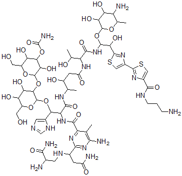 CAS#: 77368-73-1， [2-[2-[2-[[6-Amino-2-[3-Amino-1-[(2,3-Diamino-3-Oxopropyl)Amino]-3-Oxopropyl]-5-Methylpyrimidine-4-Carbonyl]Amino]-3-[[5-[[1-[[1-(5-Amino-3,4-Dihydroxy-6-Methyloxan-2-Yl)Oxy-2-[4-[4-(3-Aminopropylcarbamoyl)-1,3-Thiazol-2-Yl]-1,3-Thiazol-2-Yl]-2-Hydroxyethyl]Amino]-3-Hydroxy-1-Oxobutan-2-Yl]Amino]-3-Hydroxy-5-Oxopentan-2-Yl]Amino]-1-(3H-Imidazol-4-Yl)-3-Oxopropoxy]-4,5-Dihydroxy-6-(Hydroxymethyl)Oxan-3-Yl]Oxy-3,5-Dihydroxy-6-(Hydroxymethyl)Oxan-4-Yl] Carbamate