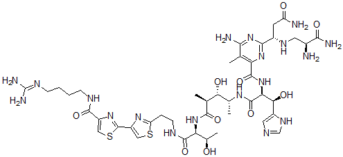 CAS#: 78314-57-5， 6-Amino-2-[(1S)-3-Amino-1-[[(2S)-2,3-Diamino-3-Oxopropyl]Amino]-3-Oxopropyl]-N-[(2S,3R)-1-[[(2R,3S,4S)-5-[[(2S,3R)-1-[2-[4-[4-[4-(Diaminomethylideneamino)Butylcarbamoyl]-1,3-Thiazol-2-Yl]-1,3-Thiazol-2-Yl]Ethylamino]-3-Hydroxy-1-Oxobutan-2-Yl]Amino]-3-Hydroxy-4-Methyl-5-Oxopentan-2-Yl]Amino]-3-Hydroxy-3-(3H-Imidazol-4-Yl)-1-Oxopropan-2-Yl]-5-Methylpyrimidine-4-Carboxamide