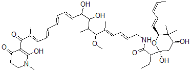 CAS#: 79190-00-4， 2-[(2S,4S,6S)-2,4-Dihydroxy-5,5-Dimethyl-6-[(1E,3Z)-Penta-1,3-Dienyl]Oxan-2-Yl]-N-[(2E,4E,10E,12E,14E,16E)-8,9-Dihydroxy-18-(2-Hydroxy-1-Methyl-4-Oxo-5,6-Dihydropyridin-3-Yl)-6-Methoxy-5,7,17-Trimethyl-18-Oxooctadeca-2,4,10,12,14,16-Hexaenyl]Butanamide
