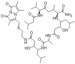 CAS#: 80562-33-0， 5-((3S,4S)-3-Hydroxy-6-methyl-N-(2-(((2,5,6-trimethyl-1,7-dioxo-1H,7H-pyrazolo(1,2-a)pyrazol-3-yl)methyl)thio)ethyl)-4-aminoheptanamide)-Pepstatin A