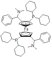structure of CAS# 849924-78-3, (1S,1'S)-1,1'-Bis(dicyclohexylphosphino)-2,2'-bis[(S)-(dimethylamino)phenylmethyl]-Ferrocene