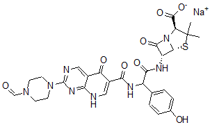 CAS#: 85550-66-9， Sodium 6-(2-(2-(4-formyl-1-piperazinyl)-5,8-dihydro-5-oxopyrido-(2,3)pyrimidine-6-carboxamido)-4-hydroxyphenylacetamido)-penicillanate