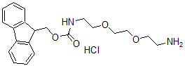 structure of CAS# 868599-73-9, [2-[2-(2-Aminoethoxy)Ethoxy]Ethyl]-Carbamic Acid 9H-Fluoren-9-Ylmethyl Ester Monohydrochloride;1-(9-FLUOROENYLMETHYLOXYCARBONYL-AMINO)-3,6-DIOXA-8-OCTANEAMINE HYDROCHLORIDE;1-(9-FLUORENYLMETHYLOXYCARBONYL-AMINO)-3,6-DIOXA-8-OCTANEAMINE HYDROCHLORIDE;(9H-Fluoren-9-Yl)Methyl (8-Amino-3,6-Dioxooctyl)Carbamate Hydrochloride