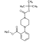 structure of CAS# 870703-74-5, 2-Methyl-2-propanyl 4-[2-(methoxycarbonyl)phenyl]-1-piperazinecarboxylate;1-BOC-4-(2-METHOXYCARBONYLPHENYL)PIPERA;1-Boc-4-(2-methoxycarbonylphenyl)piperazine;Methyl 2-(Boc-piperazin-1-yl)benzoate