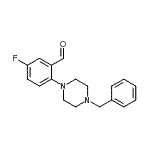 structure of CAS# 883512-26-3, 2-(4-Benzyl-1-piperazinyl)-5-fluorobenzaldehyde;2-(4-Benzyl-1-piperazine)-5-fluoro-benzaldehyde;2-(4-Benzyl-1-piperazino)-5-fluoro-benzaldehyde;2-(4-benzylpiperazin-1-yl)-5-fluorobenzaldehyde