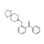 structure of CAS# 898755-69-6, [2-(1,4-Dioxa-8-azaspiro[4.5]dec-8-ylmethyl)phenyl](phenyl)methanone;2-[8-(1,4-Dioxa-8-azaspiro[4.5]decyl)methyl]benzophenone;2-[8-(1,4-Dioxa-8-azaspiro-[4.5]decyl)methyl]benzophenone;MFCD03842687