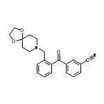 structure of CAS# 898755-85-6, 3-[2-(1,4-Dioxa-8-azaspiro[4.5]dec-8-ylmethyl)benzoyl]benzonitrile;3'-cyano-<wbr>2-[8-(1,4<wbr>-dioxa-8-<wbr>azaspiro[<wbr>4.5]decyl<wbr>)methyl]b<wbr>enzopheno<wbr>ne