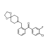 structure of CAS# 898756-19-9, (4-Chloro-3-fluorophenyl)[2-(1,4-dioxa-8-azaspiro[4.5]dec-8-ylmethyl)phenyl]methanone;4-chloro-<wbr>2'-[8-(1,<wbr>4-dioxa-8<wbr>-azaspiro<wbr>[4.5]decy<wbr>l)methyl]<wbr>-3-fluoro<wbr>benzophen<wbr>one