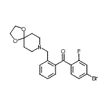 structure of CAS# 898756-36-0, (4-Bromo-2-fluorophenyl)[2-(1,4-dioxa-8-azaspiro[4.5]dec-8-ylmethyl)phenyl]methanone;4-bromo-2<wbr>'-[8-(1,4<wbr>-dioxa-8-<wbr>azaspiro[<wbr>4.5]decyl<wbr>)methyl]-<wbr>2-fluorob<wbr>enzopheno<wbr>ne