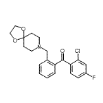 structure of CAS# 898756-39-3, (2-Chloro-4-fluorophenyl)[2-(1,4-dioxa-8-azaspiro[4.5]dec-8-ylmethyl)phenyl]methanone;2-chloro-<wbr>2'-[8-(1,<wbr>4-dioxa-8<wbr>-azaspiro<wbr>[4.5]decy<wbr>l)methyl]<wbr>-4-fluoro<wbr>benzophen<wbr>one