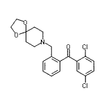 structure of CAS# 898756-54-2, (2,5-Dichlorophenyl)[2-(1,4-dioxa-8-azaspiro[4.5]dec-8-ylmethyl)phenyl]methanone;2,5-dichl<wbr>oro-2'-[8<wbr>-(1,4-dio<wbr>xa-8-azas<wbr>piro[4.5]<wbr>decyl)met<wbr>hyl]benzo<wbr>phenone