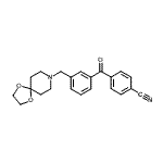 structure of CAS# 898761-53-0, 4-[3-(1,4-Dioxa-8-azaspiro[4.5]dec-8-ylmethyl)benzoyl]benzonitrile;4'-cyano-<wbr>3-[8-(1,4<wbr>-dioxa-8-<wbr>azaspiro[<wbr>4.5]decyl<wbr>)methyl]b<wbr>enzopheno<wbr>ne