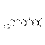 structure of CAS# 898761-95-0, (4-Chloro-3-fluorophenyl)[3-(1,4-dioxa-8-azaspiro[4.5]dec-8-ylmethyl)phenyl]methanone;4-chloro-<wbr>3'-[8-(1,<wbr>4-dioxa-8<wbr>-azaspiro<wbr>[4.5]decy<wbr>l)methyl]<wbr>-3-fluoro<wbr>benzophen<wbr>one