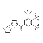 structure of CAS# 898779-34-5, [5-(1,3-Dioxolan-2-yl)-2-thienyl][3,4,5-tris(trifluoromethyl)phenyl]methanone;5-(1,3-Dioxolan-2-yl)-2-(3,4,5-triflurobenzoyl)thiophene