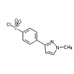 structure of CAS# 916766-81-9, 4-(1-Methyl-1H-pyrazol-3-yl)benzenesulfonyl chloride;3-[4-(Chlorosulphonyl)phenyl]-1-methyl-1H-pyrazole;4-(1-Methyl-1H-pyrazol-3-yl)-benzenesulfonyl chloride;4-(1-Methyl-1H-pyrazol-3-yl)-benzenesulfonylchloride