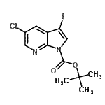 structure of CAS# 928653-79-6, 2-Methyl-2-propanyl 5-chloro-3-iodo-1H-pyrrolo[2,3-b]pyridine-1-carboxylate;5-Chloro-<wbr>3-iodo-py<wbr>rrolo[2,3<wbr>-b]pyridi<wbr>ne-1-carb<wbr>oxylic ac<wbr>id tert-b<wbr>utyl ester;5-CHLORO-<wbr>3-IODO-PY<wbr>RROLO[2,3<wbr>-B]PYRIDI<wbr>NE-1-CARB<wbr>OXYLICACI<wbr>DTERT-BUT<wbr>YLESTER;tert-buty<wbr>l 5-chlor<wbr>o-3-iodo-<wbr>1H-pyrrol<wbr>o[2,3-b]p<wbr>yridine-1<wbr>-carboxyl<wbr>ate