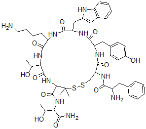 CAS#: 96384-03-1， Phenylalanyl-Cyclo(Cysteinyl-Tyrosyltryptophyl-Lysyl-Threonyl-Penicillamine)Threoninamide