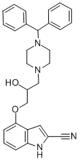 structure of CAS# 97730-95-5, 4(3-(4-Diphenylmethylpiperazine-1-yl)-2-hydroxypropoxy)-1H-indol-2-carbonitrile;4-[3-[4-[Di(Phenyl)Methyl]Piperazin-1-Yl]-2-Hydroxy-Propoxy]-1H-Indole-2-Carbonitrile;4-[3-[4-[Di(Phenyl)Methyl]-1-Piperazinyl]-2-Hydroxypropoxy]-1H-Indole-2-Carbonitrile;Dpi-201106