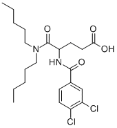 structure of CAS# 97964-56-2, Lorglumide;4-[(3,4-Dichlorobenzoyl)Amino]-5-(Dipentylamino)-5-Oxo-Pentanoic Acid;4-[[(3,4-Dichlorophenyl)-Oxomethyl]Amino]-5-(Dipentylamino)-5-Oxopentanoic Acid;5-(Diamylamino)-4-[(3,4-Dichlorobenzoyl)Amino]-5-Keto-Valeric Acid