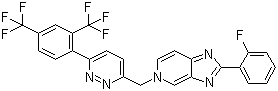 structure of CAS# 1000787-75-6, Tegobuvir;GS 9190; GS 333126; 5-[[6-[2,4-Bis(trifluoromethyl)phenyl]-3-pyridazinyl]methyl]-2-(2-fluorophenyl)-5H-imidazo[4,5-c]pyridine