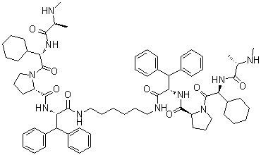 structure of CAS# 1001600-56-1, BV 6;4,4'-(1,6-Hexanediyl)bis[N-methyl-L-alanyl-(2S)-2-cyclohexylglycyl-L-prolyl-beta-phenyl-L-phenylalaninamide