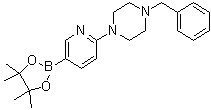 structure of CAS# 1015242-03-1, 6-(4-Benzylpiperazin-1-yl)pyridine-3-boronic acid pinacol ester;1-(Phenylmethyl)-4-[5-(4,4,5,5-tetramethyl-1,3,2-dioxaborolan-2-yl)-2-pyridinyl]piperazine