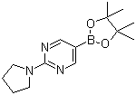 structure of CAS# 1015242-07-5, 2-Pyrrolidinopyrimidine-5-boronic acid pinacol ester;2-(Pyrrolidin-1-yl)pyrimidine-5-boronic acid pinacol ester; 2-(Pyrrolidin-1-yl)-5-(4,4,5,5-tetramethyl-1,3,2-dioxaborolan-2-yl)pyrimidine