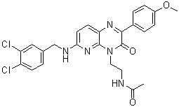 结构式 CAS# 1018674-83-3, N-[2-[6-[[(3,4-二氯苯基)甲基]氨基]-2-(4-甲氧基苯基)-3-氧代-3,4-二氢吡啶并[2,3-b]吡嗪-4-基]乙基]乙酰胺