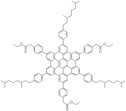 4,4',4''-[5,11,17-Tris[4-(3,7-dimethyloctyl)phenyl]hexabenzo[bc,ef,hi,kl,no,qr]coronene-2,8,14-triyl]trisbenzeneacetic acid 1,1',1''-triethyl ester molecular structure (CAS 1018967-72-0)
