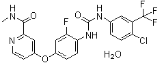 structure of CAS# 1019206-88-2, Regorafenib monohydrate;4-[4-[[[[4-Chloro-3-(trifluoromethyl)phenyl]amino]carbonyl]amino]-3-fluorophenoxy]-N-methyl-2-pyridinecarboxamide hydrate