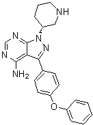structure of CAS# 1022150-12-4, (R)-3-(4-Phenoxyphenyl)-1-(piperidin-3-yl)-1H-pyrazolo[3,4-d]pyrimidin-4-amine