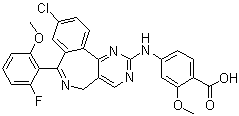结构式 CAS# 1028486-01-2, 4-[[9-氯-7-(2-氟-6-甲氧基苯基)-5H-嘧啶并[5,4-d][2]苯并氮杂卓-2-基]氨基]-2-甲氧基苯甲酸