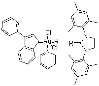 [1,3-双(2,4,6-三甲基苯基)-2-咪唑烷亚基](3-苯基-1H-茚-1-亚基)(吡啶基)二氯化钌分子结构 (CAS 1031262-76-6)