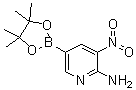 structure of CAS# 1032758-80-7, 6-Amino-5-nitropyridine-3-boronic acid pinacol ester;3-Nitro-5-(4,4,5,5-tetramethyl-1,3,2-dioxaborolan-2-yl)pyridin-2-amine