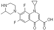 structure of CAS# 103460-89-5, 1-Cyclopropyl-6,8-difluoro-1,4-dihydro-7-(3-methyl-1-piperazinyl)-4-oxo-3-quinolinecarboxylic acid;AMQ 2; CP 105532