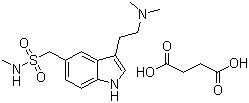 结构式 CAS# 103628-48-4, 琥珀酸舒马曲坦; 3-(2-(二甲胺基)乙基)-N-甲基-1H-吲哚-5-基甲基磺酰胺琥珀酸盐