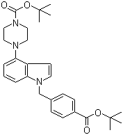 结构式 CAS# 1044764-11-5, 4-[1-[[4-[叔丁氧羰基]苯基]甲基]-1H-吲哚-4-基]-1-哌嗪羧酸叔丁酯