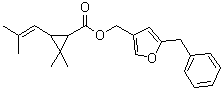 structure of CAS# 10453-86-8, Resmethrin;SBP 1382; SBP 1383; Seco; [5-(Phenylmethyl)-3-furanyl]methyl 2,2-dimethyl-3-(2-methyl-1-propenyl)cyclopropanecarboxylate; dl-cis,trans-[(5-Benzyl-3-furyl)methyl]chrysanthemumate