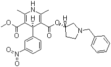 结构式 CAS# 104713-75-9, 巴尼地平; (4S)-2,6-二甲基-4-(间硝基苯基)-1,4-二氢吡啶-3,5-二羧酸 (3S)-1-苄基-3-吡咯烷基-甲基酯