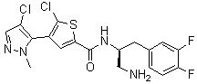 structure of CAS# 1047634-63-8, GSK 2110183;N-[(1S)-2-Amino-1-[(3,4-difluorophenyl)methyl]ethyl]-5-chloro-4-(4-chloro-1-methyl-1H-pyrazol-5-yl)-2-thiophenecarboxamide